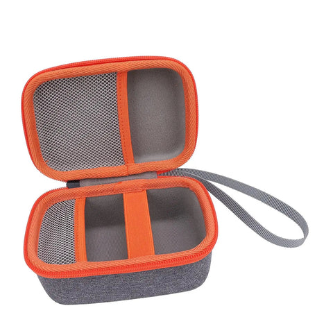 Hard EVA Case For Kids Music Player With Velvet Lining Travel Storage Bag, open view showing interior mesh pocket and handle strap.