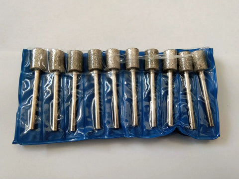 10 Pc Diamond Burr Set With 3mm Shank And 8mm Cylindrical Heads For Rotary Tools Pro Grade Cutting And Grinding Bits For Stone Jewelry Glass Nail Drill Diy Projects
