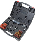 Angle Air Die Grinder With Two Inch And Three Inch Pad Kit, Real Workhorse At Twenty Thousand RPM in open case with accessories
