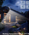 Solar Motion Light Outdoor 2000LM Security Flood Light IP67 Waterproof Spotlight mounted on wall in rain