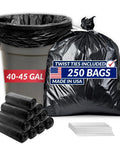 Heavy Duty 45 Gallon Black Trash Bags 38x46 Inches, 250 Count With Twist Ties in 40-45 gal can