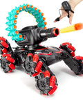 RC Stunt Remote Control Car For Kids With Gesture Control And Dual Mode Play Climbing Crawling Tank Style Battle Vehicle in red, showing watch control.
