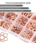 Copper Crush O Ring Washers Set 200 Pcs Metric M5 M6 M8 M10 M12 M14 Sealing Gaskets organized in a plastic box