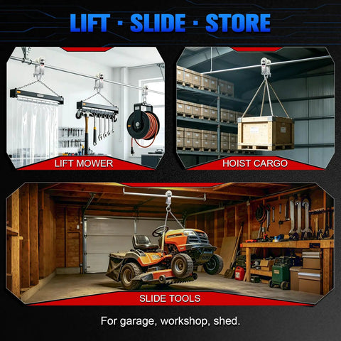 1100 Lb Heavy Duty Pipe Trolley For 1.37 To 2.36 In Round Pipe Overhead Garage Lift With Quiet Nylon Roller in workshop