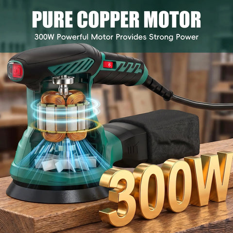 5 Inch Random Orbital Sander With 13000 RPM Power, 6 Variable Speeds, Powerful Motor, pure copper motor illustration