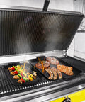 Heavy Duty Nonstick Grill Pan Set For Outdoor Barbecue Cooking Includes Two Durable Carbon Steel Trays grilling vegetables and meats.