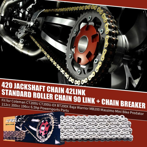 Close-up of Jackshaft Chain Kit With 42 Link And 90 Link Standard Roller Chains And Chain Breaker for mini bikes