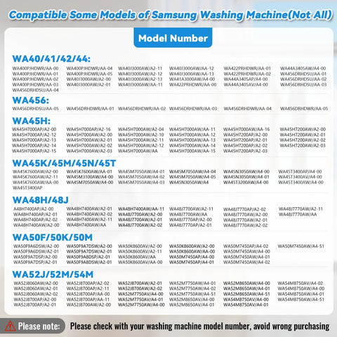 List of compatible models for Premium Washer Drain Pump Assembly Replaces DC97 19289F PX3516 01 for Samsung washing machines.