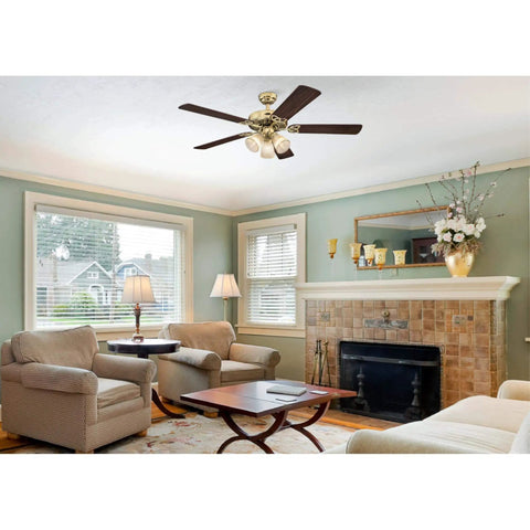 52 Inch LED Indoor Ceiling Fan With Light Kit, Polished Brass Finish, Reversible Walnut And Oak Blades, Big Room Ready Up To 225 Sq Ft