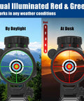 3 To 9x40 Rifle Scope With Red Green Laser Sight And Rangefinder Reticle showing daylight and dusk views