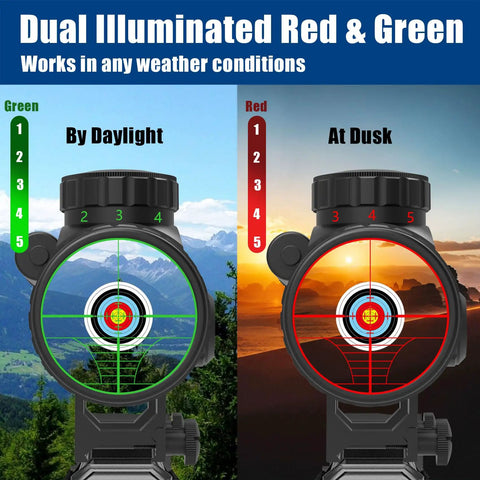 3 To 9x40 Rifle Scope With Red Green Laser Sight And Rangefinder Reticle showing daylight and dusk views
