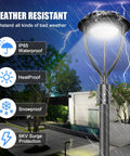 80W LED Post Top Light With Photocell, Adjustable CCT 3000K 4000K 5000K, 120 Degree Beam, 8400LM Outdoor Pole Light in rainy garden