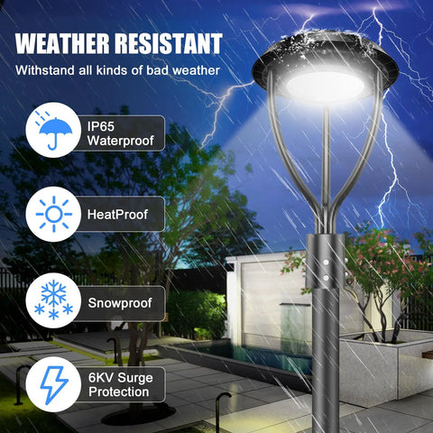 80W LED Post Top Light With Photocell, Adjustable CCT 3000K 4000K 5000K, 120 Degree Beam, 8400LM Outdoor Pole Light in rainy garden