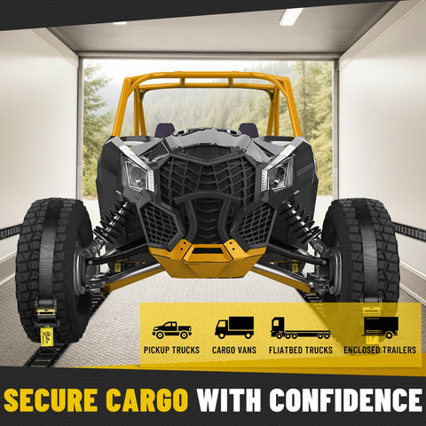 Heavy Duty E Track Cargo Tie Down Kit With Four Five Foot Rails Four Two Inch By Ten Foot Ratchet Straps Eight O Ring Anchors Eight End Caps Four V Ring Tie Offs For Trailers Trucks Vans And Motorcycles in trailer