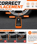 2026 Latest TPMS Relearn Kit With Fresh Battery Fits Chevy Buick Cadillac GMC Tire Pressure Reset Tool showing correct placement for accurate TPMS relearn.