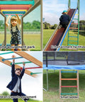 Child playing on 16 Inch 7 Color Steel Monkey Bars Set For Backyards And Playgrounds, Indoor Outdoor Climbing Kit For Kids, Durable Ladder Rungs