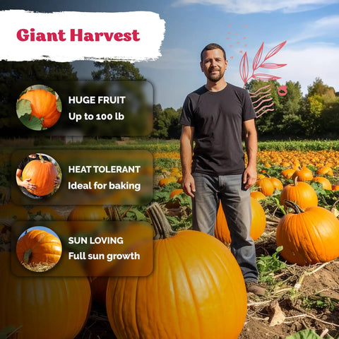 Giant Big Max Pumpkin Seeds For Planting Cucurbita Pepo Heirloom Organic Seeds For Monster Pumpkins Up To 100 Lbs Ideal For Home Garden Outdoor Planting And Fall Showpieces