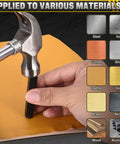 Hand using hammer and stamp from 36-Piece Metal Stamping Kit For DIY Projects And Jewelry Making on leather, showing material applications.