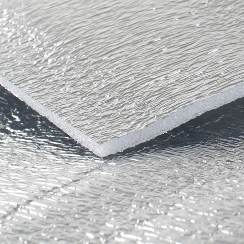 Heavy Duty 5mm Reflective Insulation Radiant Barrier Sheet With Double Sided Foil for roof, showing textured foil surface.