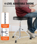 4-level adjustable throne for Ultimate 5-Piece Adult Drum Set, comfortable seating, sturdy design, perfect for drummers.