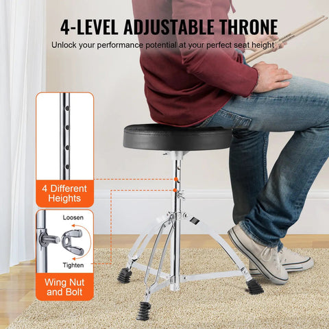 4-level adjustable throne for Ultimate 5-Piece Adult Drum Set, comfortable seating, sturdy design, perfect for drummers.
