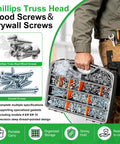 1310 Piece Magnetic 410 Stainless Wood And Drywall Screws Set With Phillips Truss Head For Size 8 And 10 Anti Corrosion High Strength Long Lasting Pro Grade For Woodworking And Home Reno, organized case