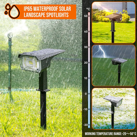 Super Bright 40 LED Solar Landscape Lights Pack Of 6 With 3 Modes High Low Off Waterproof Outdoor Spotlights in rain shower