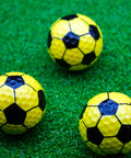 Bright Yellow Soccer Golf Balls Set Of 12 With 360 Degree Soccer Design for players and fans on green grass