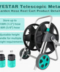 Garden Hose Reel Cart With Wheels For Outdoor Watering Holds Up To Eighty Feet Of Five Eighth Inch Hose Or One Hundred Feet Of Half Inch Hose Durable Iron Frame With Aluminum Accessories Rust Resistant Easy Roll Cart For Yard And Lawn