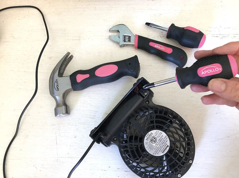 4 Piece Stubby Tool Set for Small Hands and Tight Spaces in Pink Ribbon Compact Mini Hammer Mini Screwdriver Kit Mini Wrench Durable Heat Treated Carbon Steel ANSI Standard Hand Tools for Hard To Reach Jobs