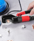 Heavy-Duty Hydraulic Crimping Tool Kit for AWG 12 to 2/0 Copper and Aluminum Terminals, Battery Lug Crimper In Use