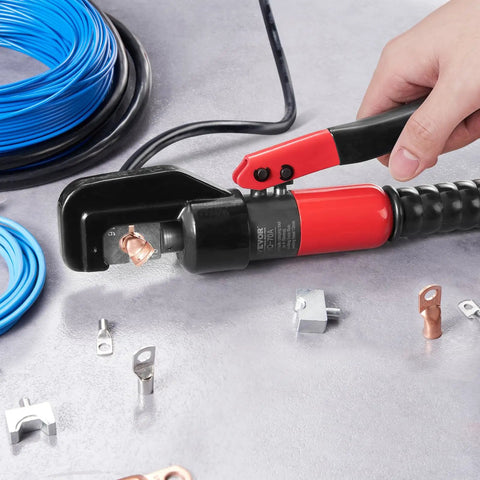 Heavy-Duty Hydraulic Crimping Tool Kit for AWG 12 to 2/0 Copper and Aluminum Terminals, Battery Lug Crimper In Use