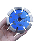 4 Inch Diamond Crack Chaser Grinding Wheel With 0.375 Inch Thick Segments For Concrete Crack Repair And Mortar Joint Raking 5 By 11 Arbor Tuckpointing Tool For Masonry Surfaces in hand