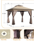 Dope Pop Up Gazebo Tent 11x11 Outdoor Canopy With Double Vent Roof, Waterproof UV Protection, Mosquito Netting shown in detail.