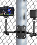 Magnetic Camera Fence Mount for GoPro, Mevo Start, Insta360 Pocket 3, and iPhone with chain link holder and two magic arms installed