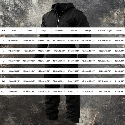 Mens Heavy Duty Canvas Work Jumpsuit With Thermal Hood And Full Zip Front Insulated Coveralls size chart for construction trades.