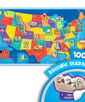 USA Map With Reusable Stickers Wall Chart For Kids, 100 Plus Jelly Stickers, Fun Geography Games And Learning Toy For Ages 5 Through 12