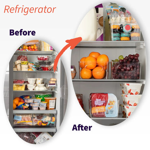 Low Maintenance Pantry Organizers And Kitchen Storage Bins With Split Dividers Keep Your Fridge Chill And Counter Cleared For Snacks And Bulk Goods Two Piece Set in organized refrigerator.