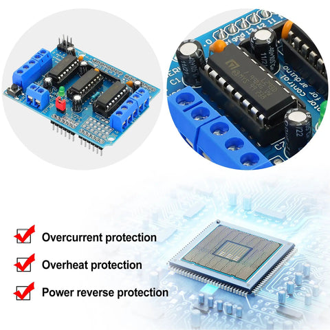 Dual H Bridge Motor Driver Shield for Arduino and Raspberry Pi with overcurrent, overheat, and power reverse protection features