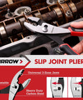 Four Piece Pliers Set With 8 Inch Diagonal Nose Pliers, Long Nose, Slip Joint, And 10 Inch Groove Joint Pliers, Carbon Steel Construction, Precision Forged Edges, Ergonomic Anti Slip Handles For DIY Home Repairs And Everyday Fixes showing slip joint pliers in use.