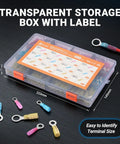 Marine Grade Heat Shrink Ring Terminal Kit with 300 pcs case, labeled transparent storage shown with connectors displayed