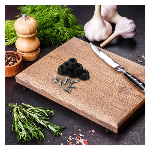 120 Sets Screw-On Rubber Feet for Cutting Boards with stainless screws displayed on wooden surface