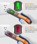 Gloved hands using Non Contact AC Voltage Tester For DIYers With Adjustable Sensitivity 12-1000V And 48-1000V LCD Display Buzzer Alarm