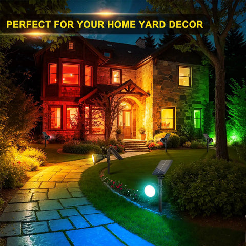 Solar Spot Lights Outdoor 2 Pack with 7 Color Modes Dope Waterproof Landscape Lights 600LM for house yard decor