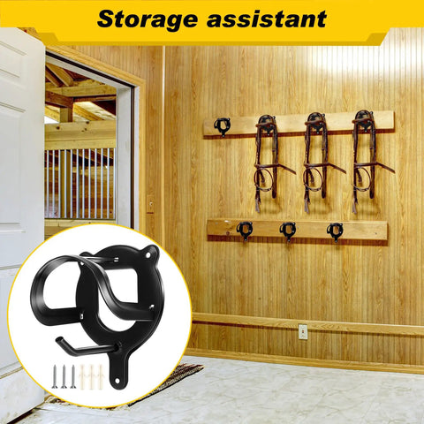 Triple Pack Horse Bridle Rack Hook Set with metal hanger brackets for tack storage in barn, includes screws and tubes.