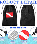 Front and back view of Six Pack Mesh Gear Bags for Snorkel Gear and Swim Equipment Oversized 18 by 26 Inches Nylon Drawstring Duffle Bags