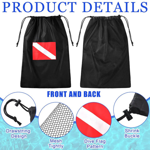 Front and back view of Six Pack Mesh Gear Bags for Snorkel Gear and Swim Equipment Oversized 18 by 26 Inches Nylon Drawstring Duffle Bags