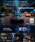 Car using 4K Triple Dash Cam System with Dual 1080P Cameras, Front 4K Dope Night Vision, STARVIS 2 IMX678 Sensors in 24H Parking Mode