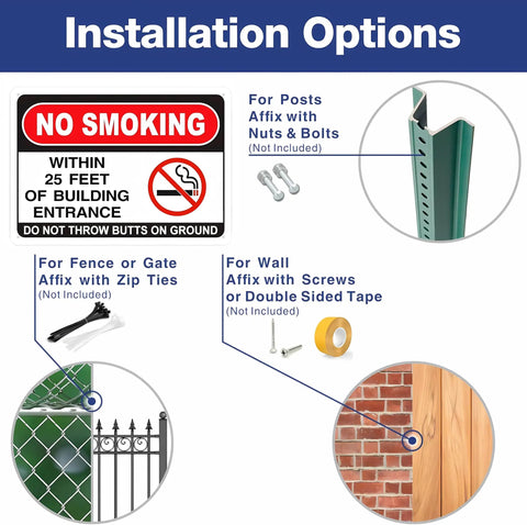 Installation options for Indoor Outdoor Trauma First Aid Kit Location Sign 8x12 Aluminum Safety Plaque