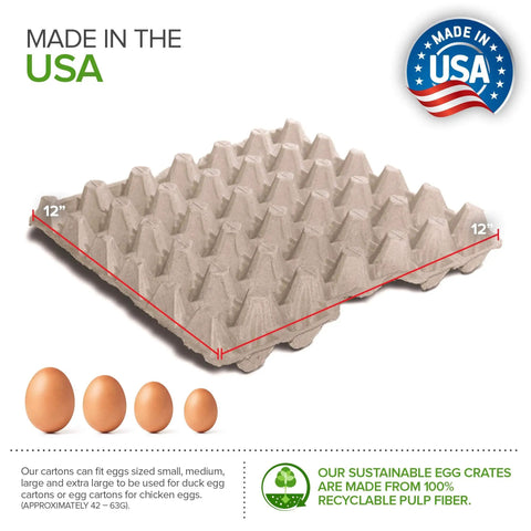 Must-Have 30-Cell Egg Crates 15 Pack Recyclable Pulp Fiber Egg Flats showing dimensions and eco-friendly features.